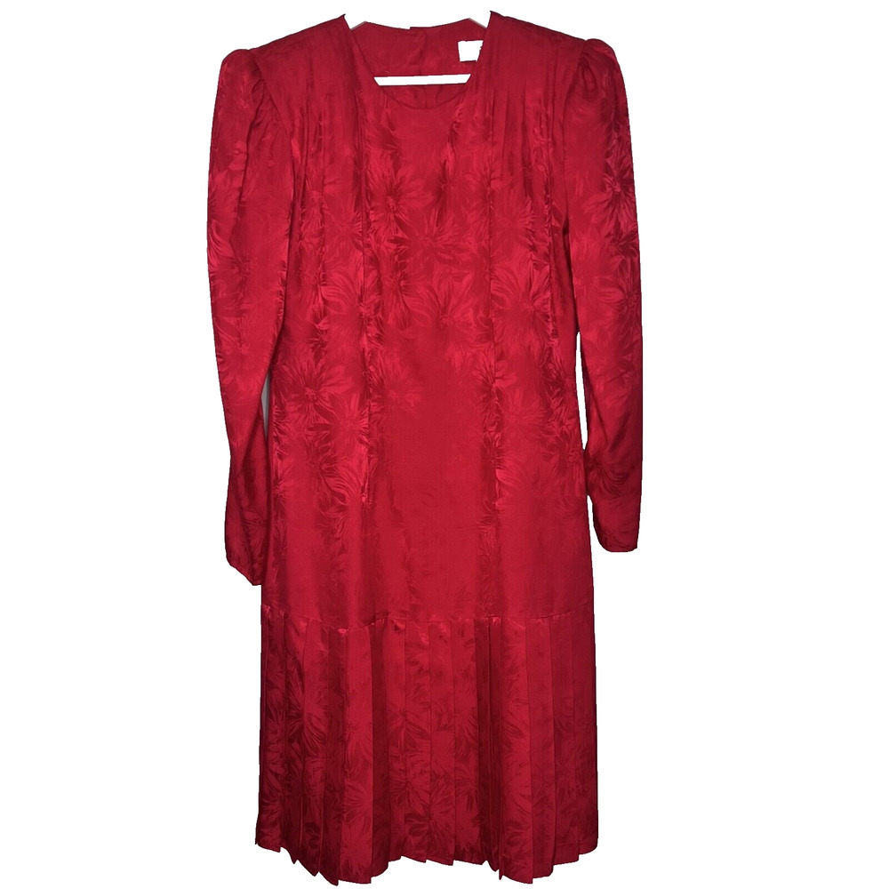 Vtg Argenti Silk Jacquard Dress Maxi Red Pleats Drop Waist Christmas Dynasty 12